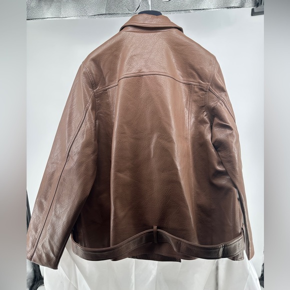 Brown faux leather moto jacket NWT - Picture 5 of 8